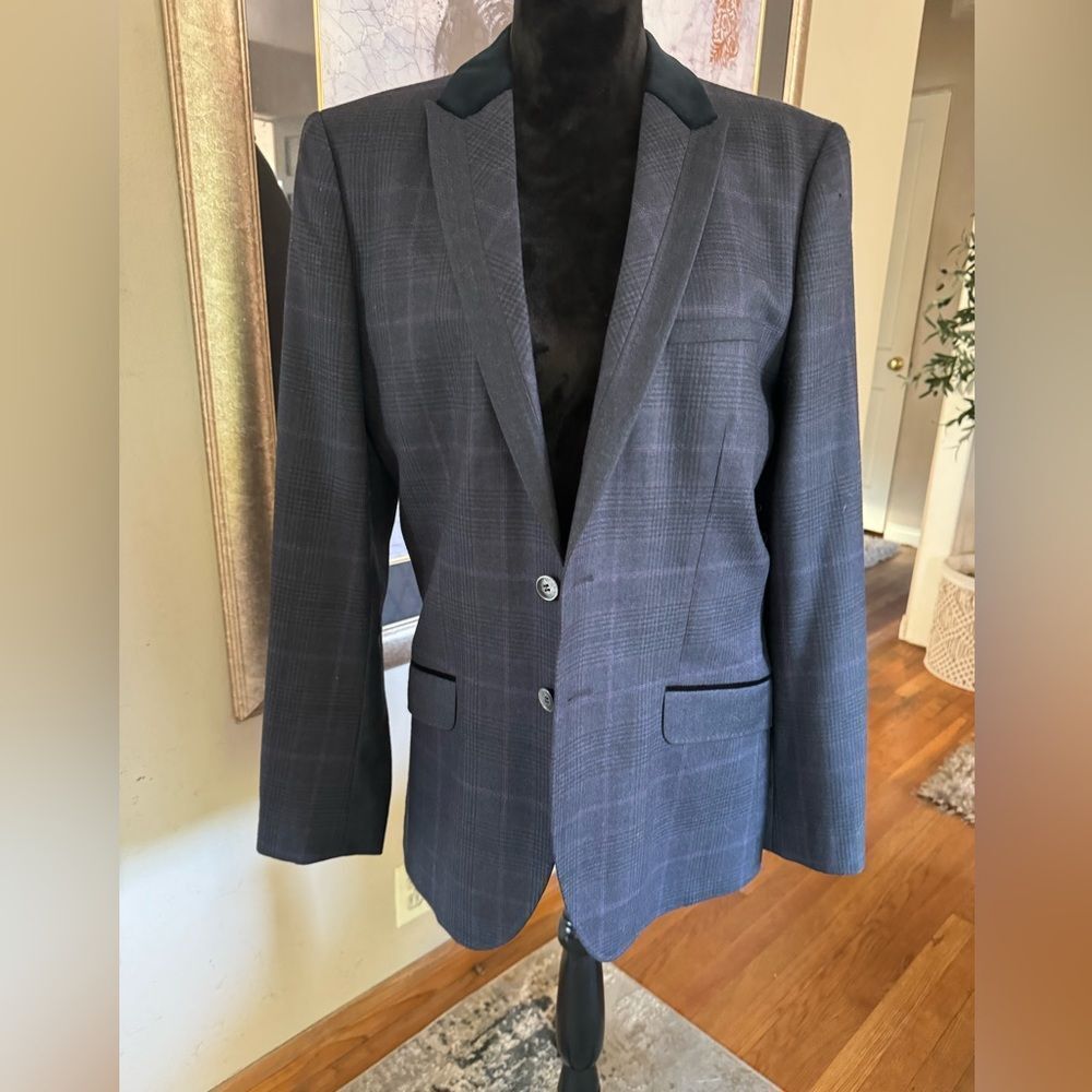 Men’s Sports Jacket Ted Baker Plaid Check Velvet Collar Fully Lined 40R